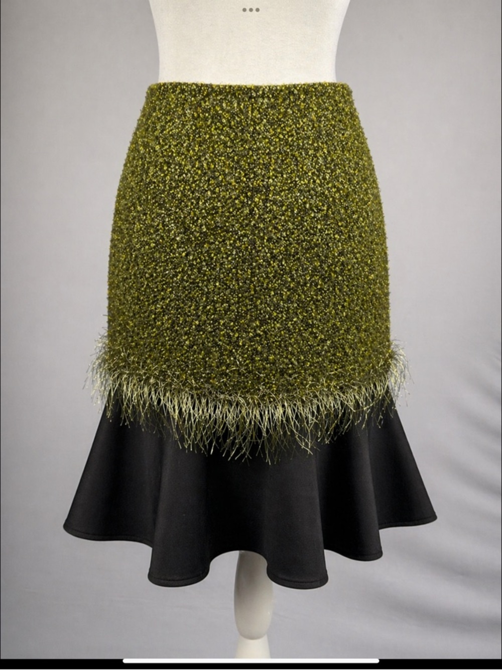 Nathaniel Hudson Bouclé Feather Trim Lined Midi Mermaid Skirt 8